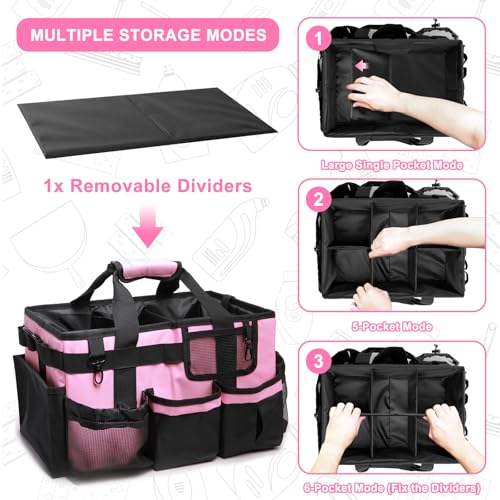 Large Wearable Cleaning Caddy Bag, Pink Tool Bag with Adjustable Shoulder Straps & Divider, 14 inch Cleaning Supplies Organizer for Housekeepers & Cleaners - view 3
