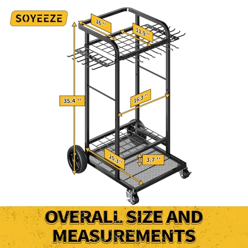 Garden Tool Organizer with Large Wheels, Heavy Duty 3-Tier Yard Tower Tool Rack for Garage, Holds Up to 35 Long-Handled Tools, Garden Tool Cart with 12 Hooks for Tool Organization Storage - view 3