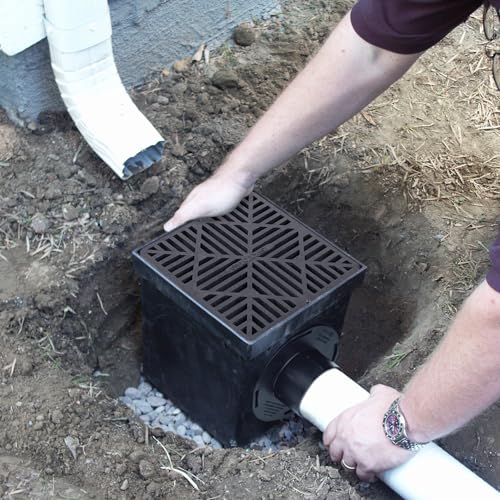 1200BKITRTL1PK Square Catch Basin Drain Kit with 2-Opening Catch Basin Drain, 2 Adapters, 1 Outlet Plug, and 1 Plastic Drain Grate, 12-Inch, for Lawns, Landscaped Areas, Black - view 5