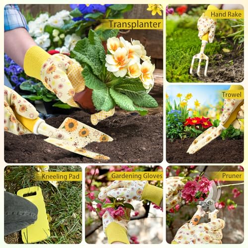 Gardening Gifts for Women, Gardening Tools for Women, 9 PCS Sunflower Garden Tools Set Kit with Garden Tool Bag, Mother's Day Birthday for Gardener Mom Grandma Aunt, Yellow - view 5