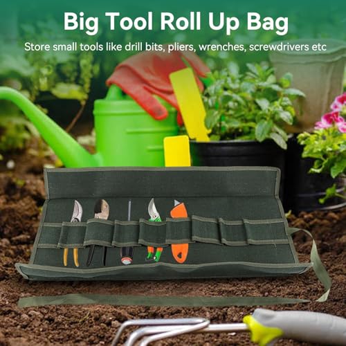 Tool Roll Up Pouch, Tool Rolls Bags Heavy Duty Canvas Roll-up Bonsai Tool Storage Bag with 10 Pockets for Garden Pockets Tool Roll Organizer - view 3
