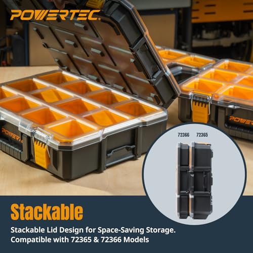 Small Parts Organizer & Tool Box – 10 Compartments, IP65 Water & Dust Protection, Stackable Storage with Interlocking Latch, Removable Tray, Clear Lid, Portable Design, 2-Pack (72365-P2) - view 4