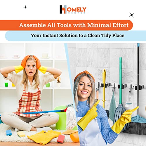 Mop and Broom Holder Wall Mount – Heavy-Duty Closet Organizer for Garage, Kitchen, Laundry Organization – Tool Hanger with 3 racks and 4 hooks - view 5