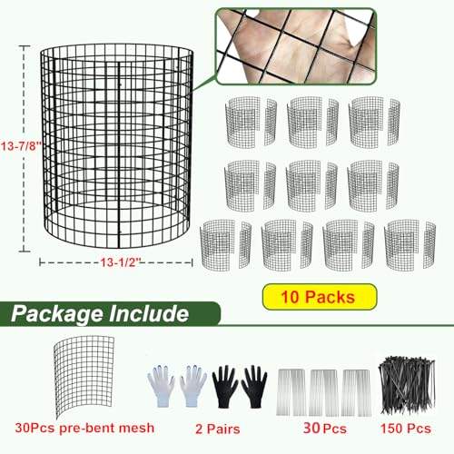 10 Pack Plant Protector from Animals, 13.5" Dia x 14" H Wire Plant Protectors, 30pcs Pre-Bent Metal Mesh to Keep Animals Out with Zip Ties & Stakes (10 Packs) - view 3