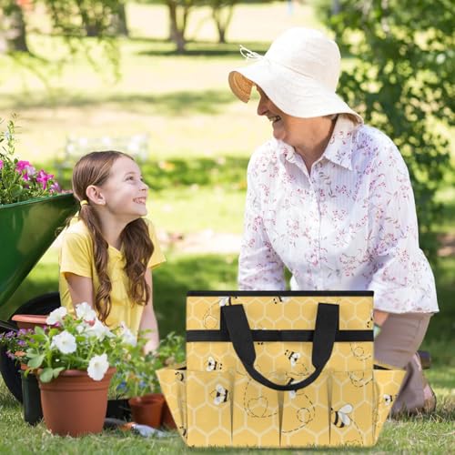 Yellow Bee Gardening Tool Bag,Heavy Duty Garden Tote Bag,Portable Oxford Gardening Storage Basket Organizer Handbag with Pockets Handle,Hand Tools Gifts for Outdoor Garden Lawn Yard - view 6