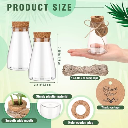 12 Pack 3.35'' Plastic Plant Propagation Stations with Hole Lid Planter Vase Clear Propagation Jars with Thank You Tags for Plant Lover Gifts for Women Office Home Garden - view 2
