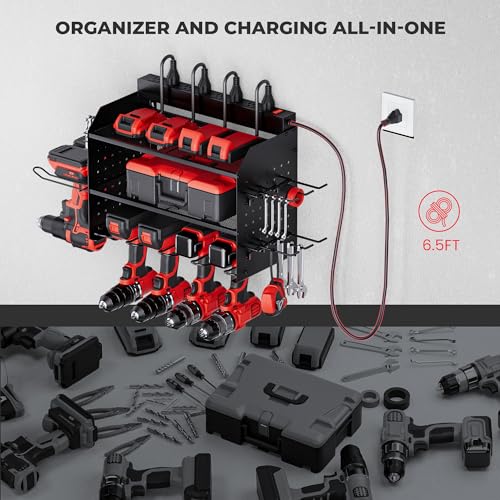 Power Tool Organizer Wall Mount, 3-Layer Charging Station, Black - view 4