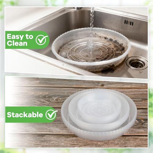 14 Pack Clear Plant Saucers for Indoors(6/8/10 Inch) – Extra Thick & Deep Plastic Plant Trays for Pots, Heavy Duty Indoor Outdoor Drip Trays, Stackable Water Catcher for Houseplants, Garden & Balcony - view 7