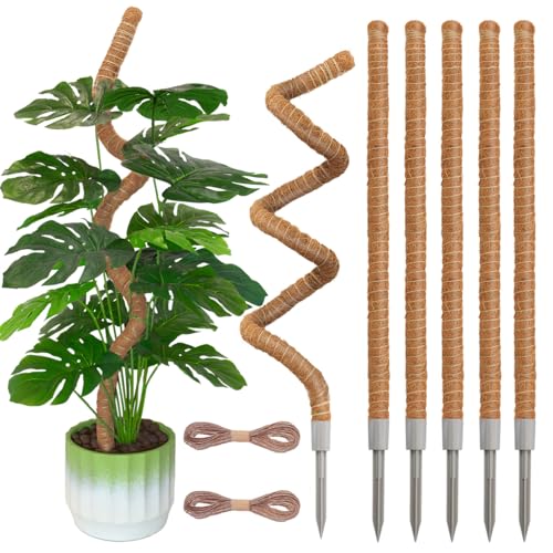 Moss Pole 31.5 Inch, 6 Pack Bendable Moss Pole for Plants Monstera, Moss Poles for Climbing Plants Indoor, Coconut Fiber Plant Poles Support Sticks for Potted Plants (31.5inch × 6pcs)