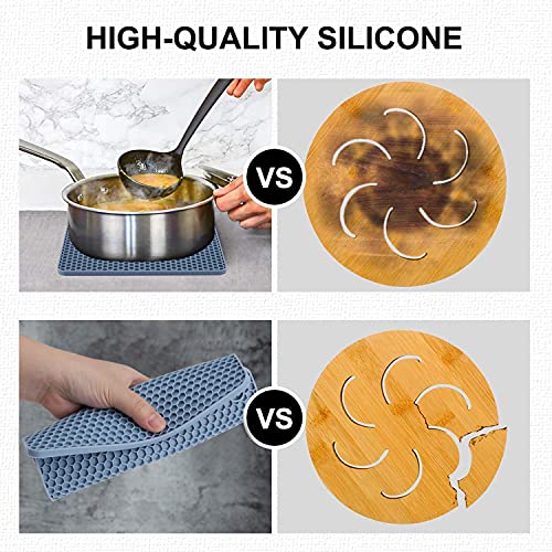 4 Pack Silicone Trivet Mat, Silicone Trivets for Hot Pots and Pans, Non-Slip & Heat Resistant Silicone Hot Pad for Kitchen Counter Mat Set, Soft Drying Mat, Jar Opener and Coasters, Square, Blue - view 5