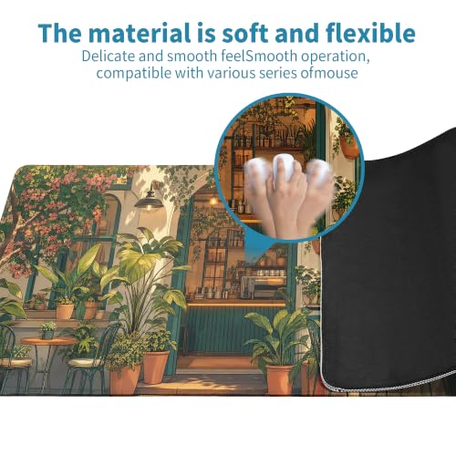 Japanese Coffee Shop Mouse Pad Desk Mat XL Extended Large Gaming Desk Pad Mousepad, Green Plant Computer Laptop Keyboard and Mouse Mat, Desktop Protector Mat for Office and Home 31.5x11.8 in - view 5