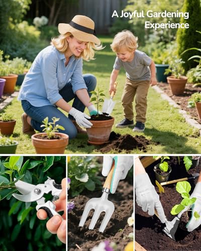 10-Piece Gardening Tool Set with Floral Bag, Pink White - view 6