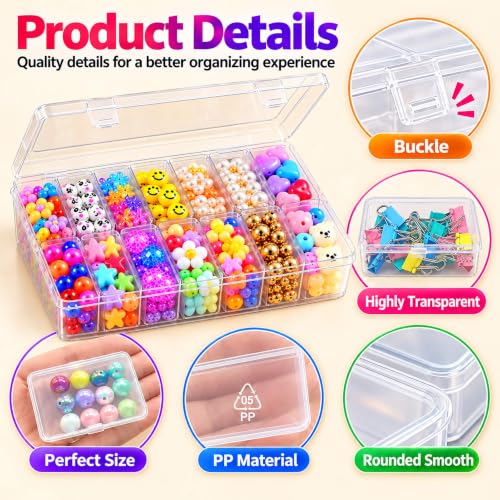 15pcs Bead Organizer Boxes, Medium Clear Plastic Storage Containers with Labels, Large Craft Case Ideal for Big Beads, Jewelry, Diamonds, Bracelets Making, Screws, Sewing, Mini Tools and Small Parts - view 6