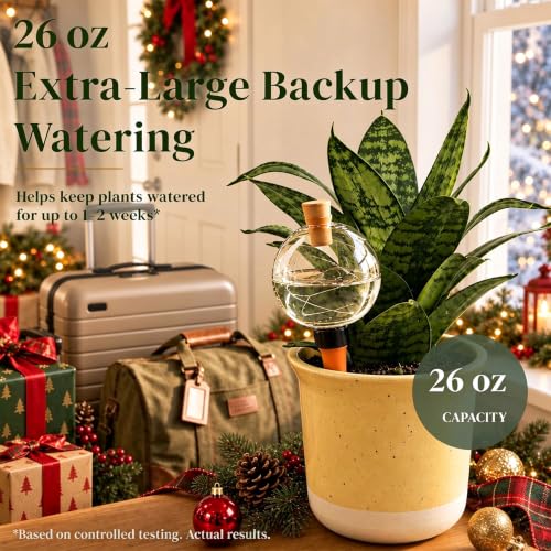 26 oz Christmas Plant Watering Globes, Solar LED, Vacation Waterer, 2 Pack - view 2