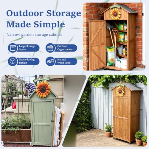 Wooden Outdoor Storage Cabinet, Garden Tool with Shelves, Patio Organizer for Backyard, Gardening Supplies with Double Doors, Shed for Tools and Accessories(Brown) - view 7