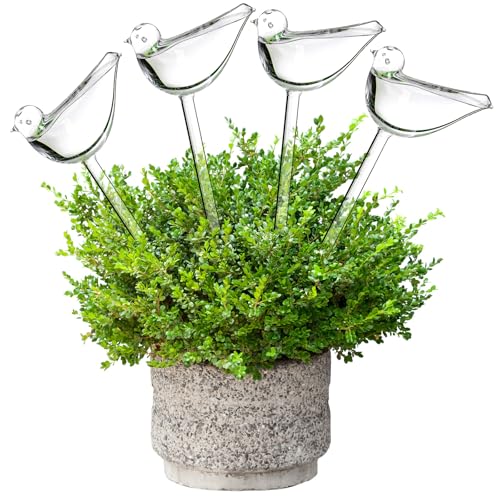 4 Pack Plant Waterer Automatic Self Watering Globes, Bird Shape Design Hand Blown Glass Plant Watering Bulbs Garden Water Device