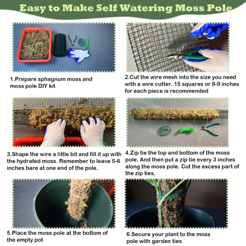 Moss Pole DIY Kit, 13.2ft Metal Moss Pole for Plants Monstera, 4Pcs 8.3in×3.3ft Steel Wire Mesh with Cable Ties, Max Make 7Pcs 23" Sphagnum Moss Pole (13.2FT Wire Mesh Without Plier) - view 6