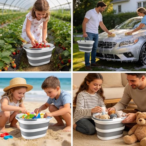 10L Collapsible Bucket with Handle, Foldable Ice Bucket Car Wash Buckets for Cleaning, Portable Wash Basin for Fishing Gardening Window Washing Mopping Household Use Cleaning Supplies - view 6