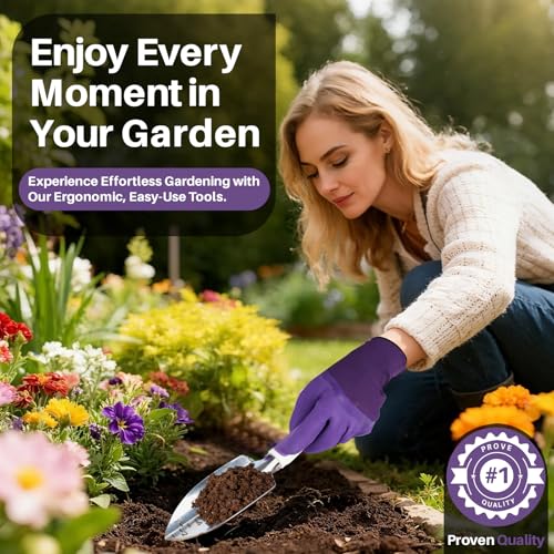 Garden Tool Set, 10 Pcs Heavy Duty Gardening Tool Kit Women Garden Gift Set Aluminum with Non Slip Ergonomic Handle, Storage Tote Bag and Gloves, Garden Supplier for Women&Men(Purple) - view 2