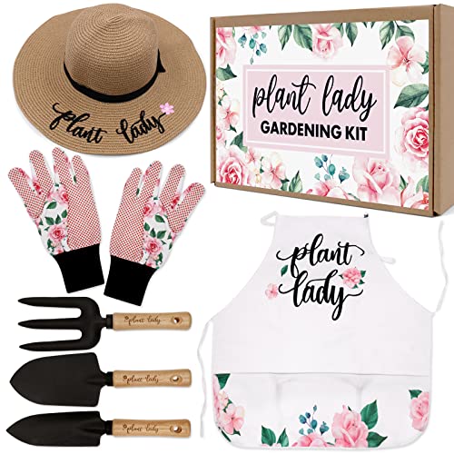 Plant Lady Gardening Tool Gifts for Mom Gardening Tools Kit Planting Tools Straw Hat Floral Apron Glove for Her Mother Spring Grandmother Plant Lover Gift Horticulture Starter