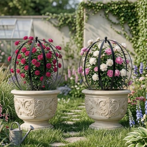 4 PCS Large Metal Round Trellis for Climbing Plants, Heavy Duty Thick Rustproof Obelisk, Garden Sphere Frame for Potted Roses Vines, Outdoor Garden Decor, Easy Assembly (25.2" x 21.3") - view 5