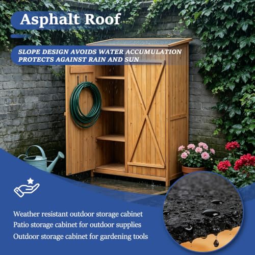 Wooden Outdoor Storage Cabinet, Garden Shed with Double Doors and Shelves, Tool for Patio Backyard, Organizer for Gardening Supplies, Easy Assembly - view 2