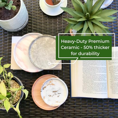 Ceramic Plant Saucer | Plant Trays for Indoors | Drip Tray | Plant Pot Saucers (4.5in + 5.75in, Wooden Grain) - view 4