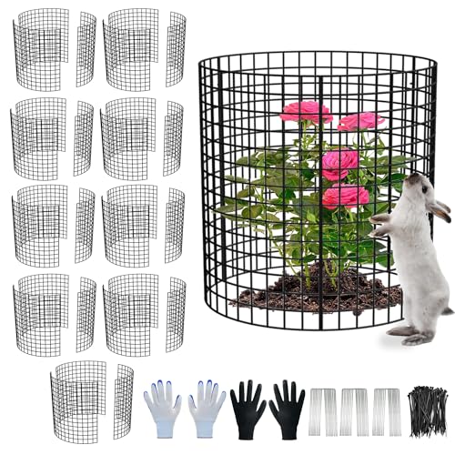 10 Pack Plant Protector from Animals, 13.5" Dia x 14" H Wire Plant Protectors, 30pcs Pre-Bent Metal Mesh to Keep Animals Out with Zip Ties & Stakes (10 Packs)