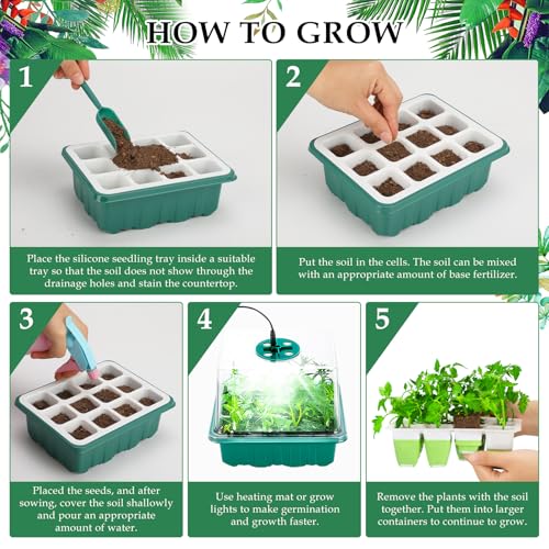 6pcs Reusable Seed Starter Kit, 72 Cells Seed Starter Trays, Silicone Seedling Starter Trays for Starting Plant Seeds with Flexible pop-Out Cells, Indoor Gardening Plant Germination Trays - view 7
