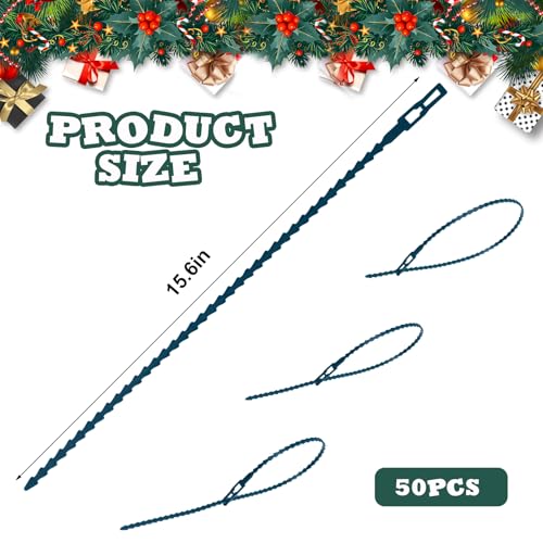 50pcs Christmas Garland Ties Green Banister Twist Ties Flexible Self Locking Nylon Strap 15.7Inch Adjustable Garland Hanger Decorative Holiday Wreath Hanger for Christmas Lights Wreath Making Stairway - view 2