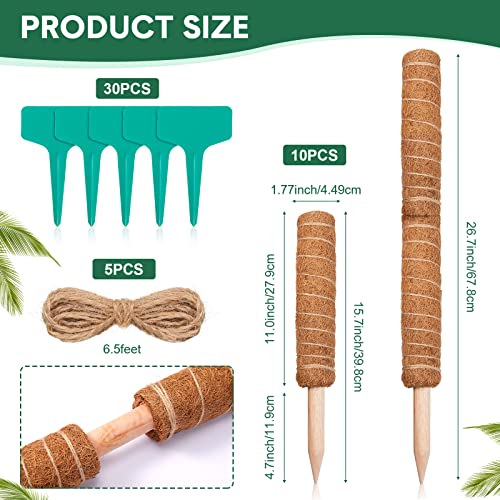 10 Pack Moss Pole, 112 Inch Coir Moss Pole for Plants Monstera, Plant Pole for Climbing Indoor Plants Potted Plants, Plant Sticks Support Extension with 30 Pcs Plant Labels and 5 Pcs Garden Ties - view 4