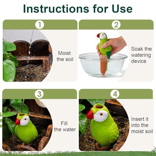 4 Pack Self Watering Spikes and Globes, Handmade Terracotta Parrot Self-Watering Plant Devices with Slow Release System, Automatic Plant Water Bulbs for Indoor and Outdoor Garden Vacation - view 6