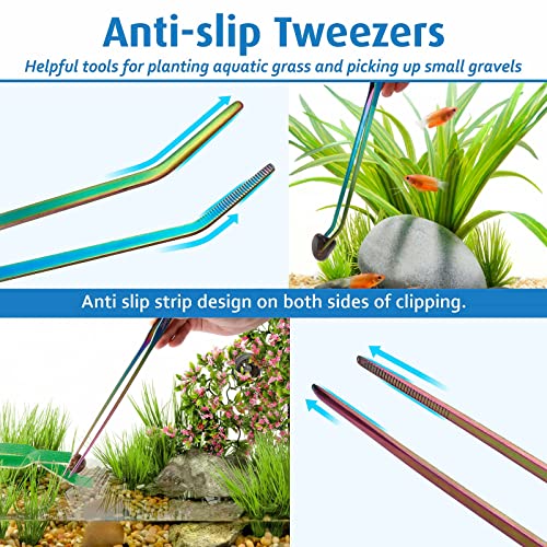 6-in-1 Long Aquarium Aquascaping Tools Kit, Color Stainless Steel Premium Aquatic Plant Tweezers Scissors Spatula Kit Comes with 1 Tool Holder and 1 Cleaning Cloth, for Fish Tank Starters - view 3