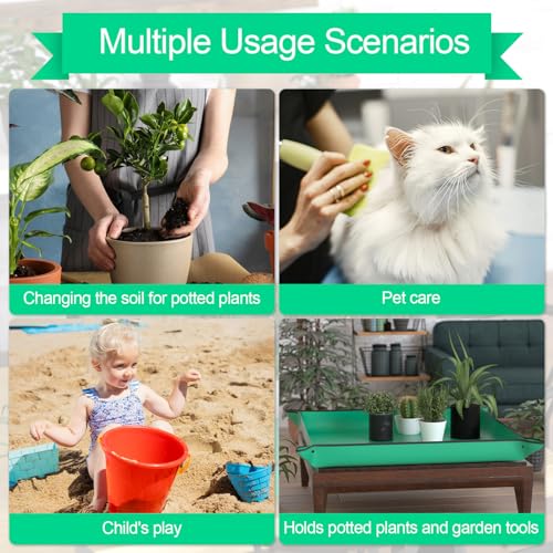 39.5" x 39.5" Extra Large Repotting Mat for Indoor Plants Transplanting and Mess Control, Waterproof Potting Soil Mat Portable Potting Tray Gardening Gift for Women, Green - view 3