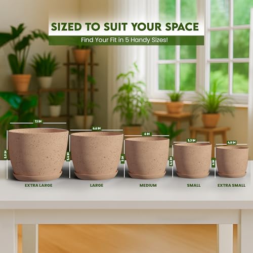Plant Pots Indoor with Drainage 10 Pack Planters Spotty Peach Pink - view 2