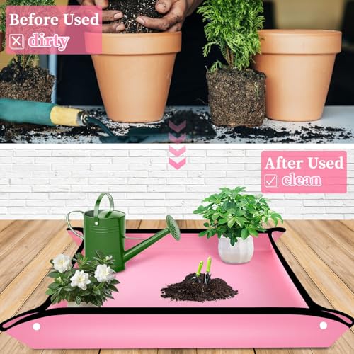 Repotting Mat for Indoor Plant Transplanting 29.5"x 29.5" Pink Garden Mat for Plant Lovers Oxford Fabric Portable Potting Tray for Gardening Mess Control - view 2
