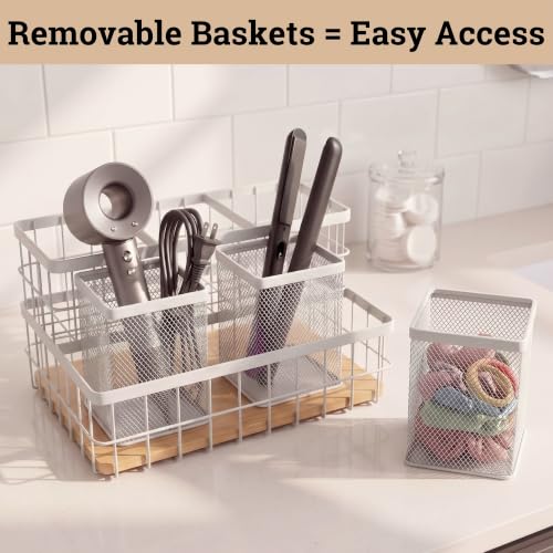 Hair Tool Organizer Countertop, Breathable Metal & Bamboo, Heat-Resistant - view 5