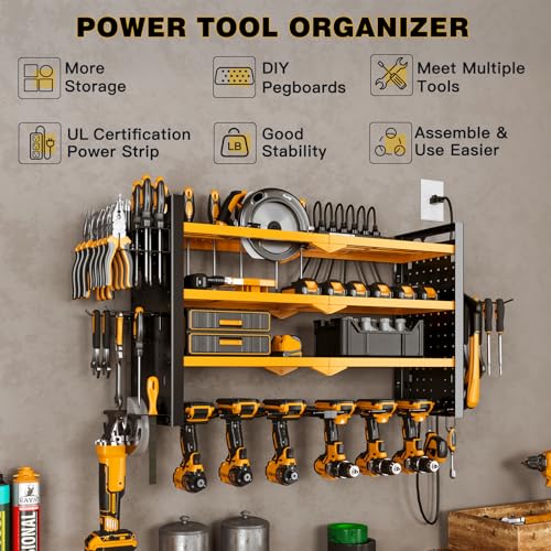 Cordless Power Tool Organizer Wall Mount, 6 Drill Holders, Yellow - view 4