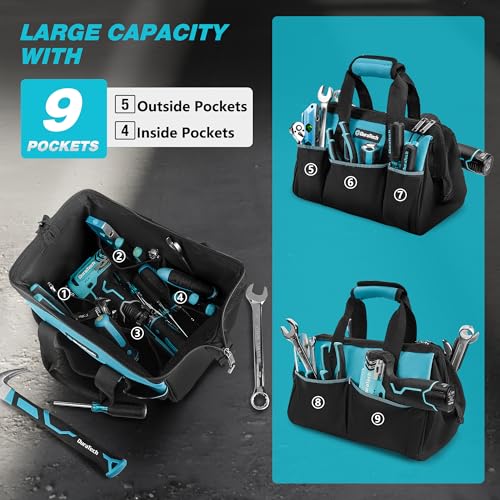 13" Small Tool Bag with 9 Pockets, Wide Open Tool Carrier - view 5