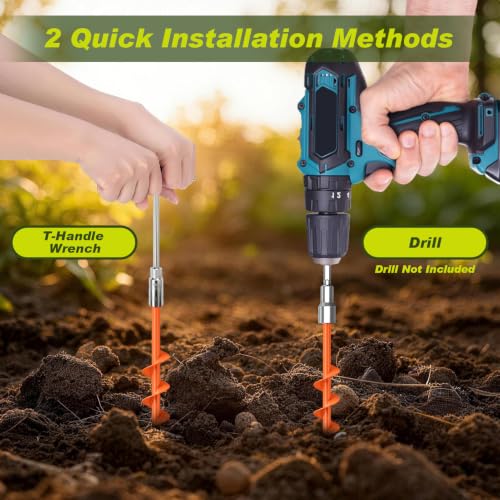 USA 4-Pack Screw in Ground Anchors,Detachable Spiral Tent Stakes,Heavy Duty Rust Proof Metal Trampoline Anchors with Drill Bit Adapter&T-Handle Tool for Canopy,Tent,Trampoline,Swing Set(Orange) - view 6