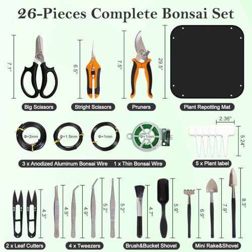 Bonsai Tools Set, 26 Pcs Garden Tools Set for Beginner, Includes Bonsai Wire Kit, Pruning Shears, Plant Mat, Bonsai Scissors, Succulent Tools in Leather Storage Bag, Ideal Gardening Gifts for Women - view 2