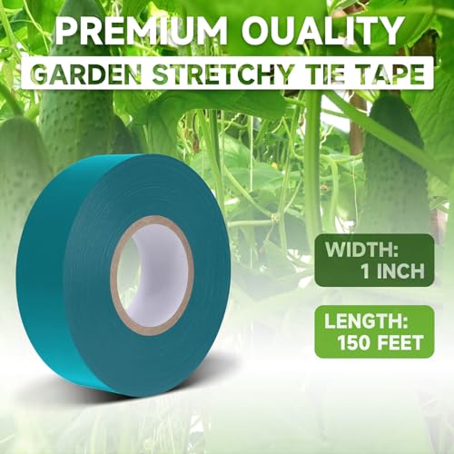 Stretch Tie Tape Roll, 1" 150ft Garden Tie Tape Reusable Garden Plant Ties Thick Sturdy Plant Ribbon Garden Green Vinyl Stake Gardening Tools for Indoor Outdoor Patio Plant Use - view 2