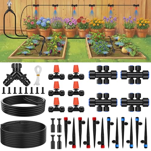 160FT Quick-Connect Drip Irrigation System 30FT 2/5" & 130FT 1/4" Tubing, Drip Irrigation Kit with Adjustable Nozzles, Automatic Garden Watering System