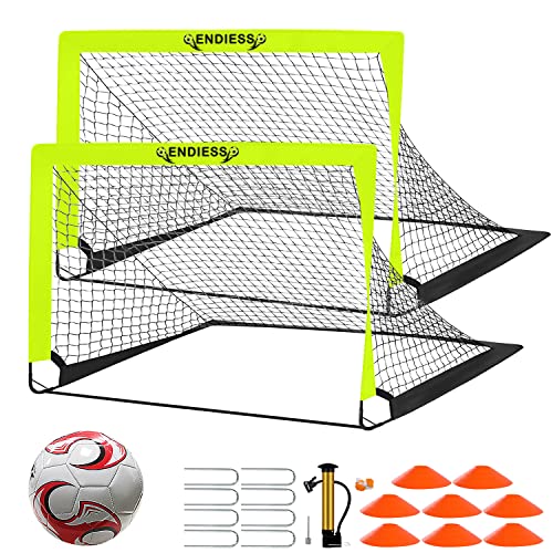 2 Pack 4'x3' Kids Soccer Goals, Durable Pop Up Soccer Net Set with Size 3 Ball, Pump, 8 Cones & Carry Bag, Portable Backyard Training Equipment for Toddler Youth