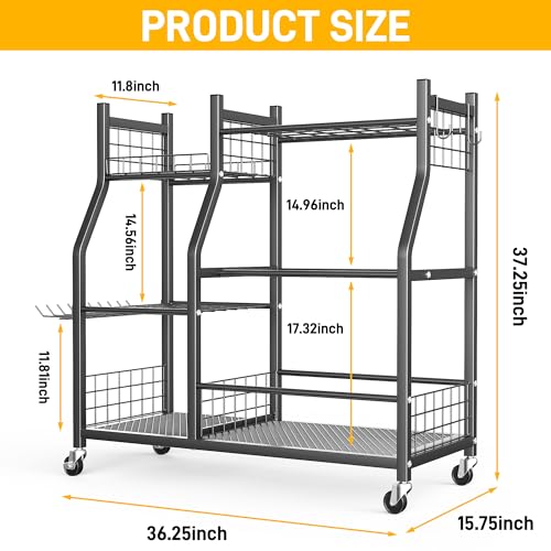 Garden Tool Organizer Stand, Garage Tool Storage Rack with Wheels - view 2