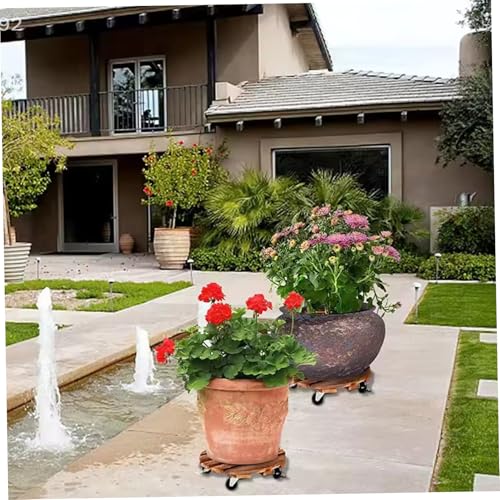 2Pcs Plant Caddy with Wheels 12" Wooden Plant Caddy with Lockable Casters - view 6