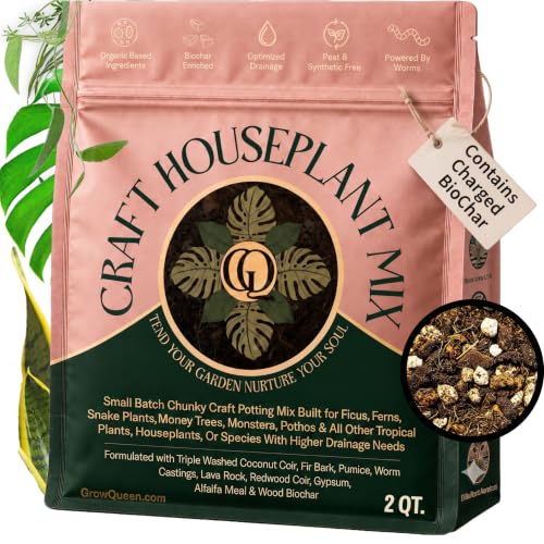 Craft Houseplant Potting Mix, Organic Indoor Potting Soil for House Plants, Chunky Well Draining Plant Soil for Pothos, Snake Plant & Tropical Plants, Peat Free, 2 Quart