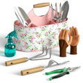 9Pcs Garden Tool Set with Stainless Steel Tools&Metal Basket, Pink