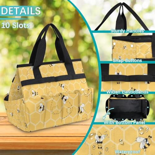 Yellow Bee Gardening Tool Bag,Heavy Duty Garden Tote Bag,Portable Oxford Gardening Storage Basket Organizer Handbag with Pockets Handle,Hand Tools Gifts for Outdoor Garden Lawn Yard - view 5