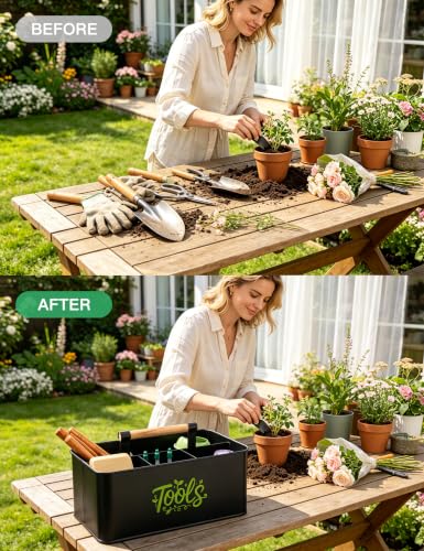 Gardening Tool Caddy, Wooden Handle and 4 Compartments - view 5